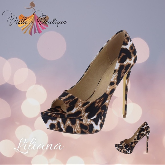 Liliana Shoes - Leopard pointy peep toe platform heels by Liliana